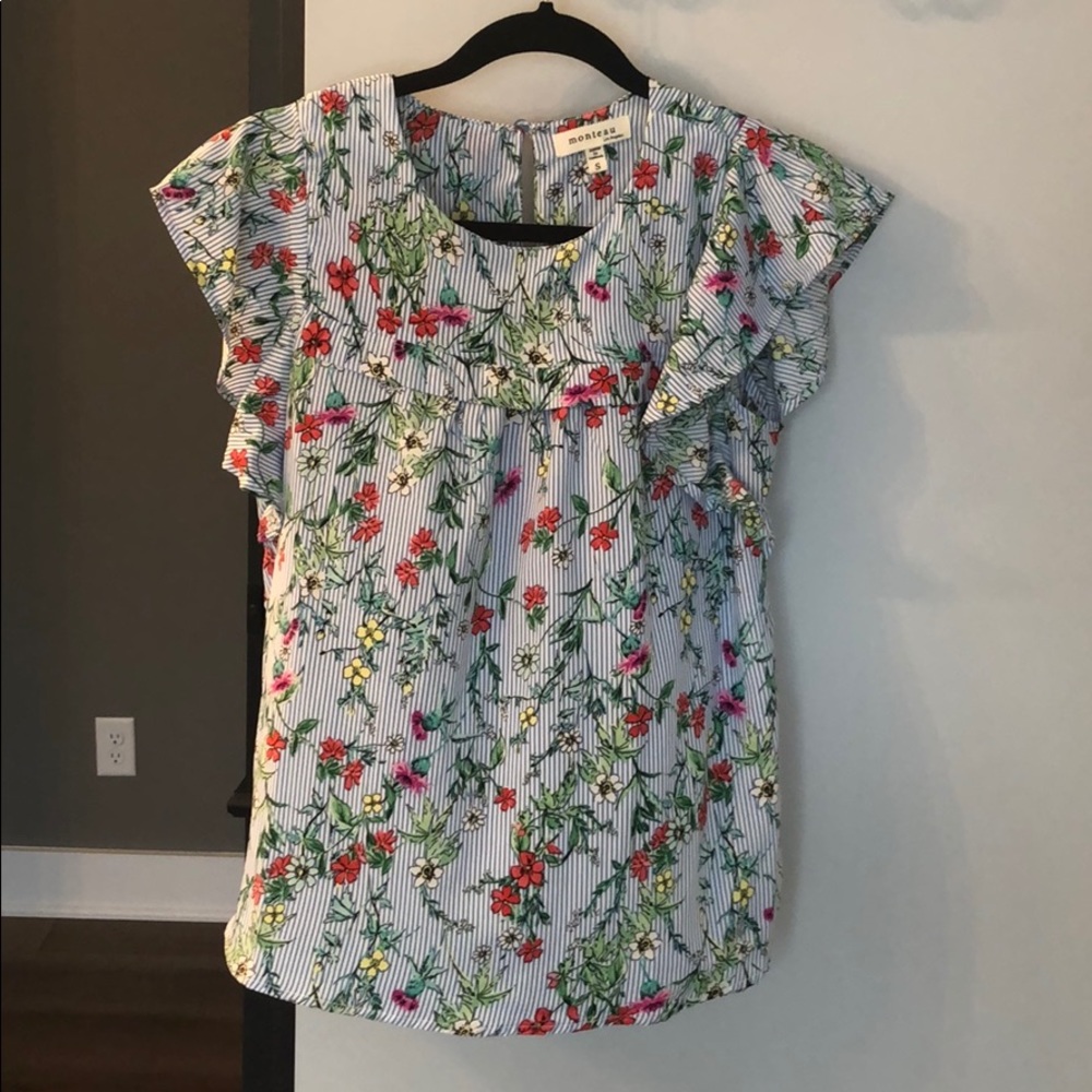 Monteau Striped Floral Blouse